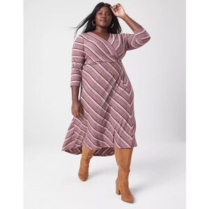 LANE BRYANT 3/4 Sleeve Surplice Ribbed Midi Dress SZ 14-16